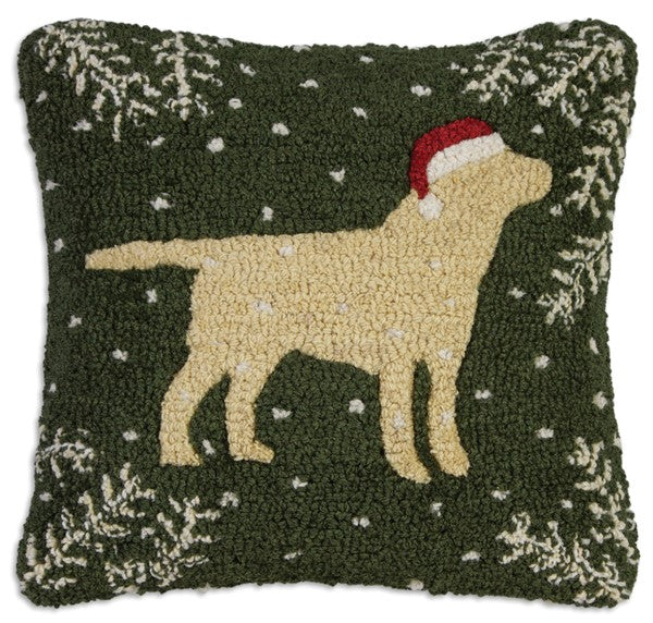 Yellow and black lab hooked wool pillow.